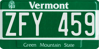 VT license plate ZFY459