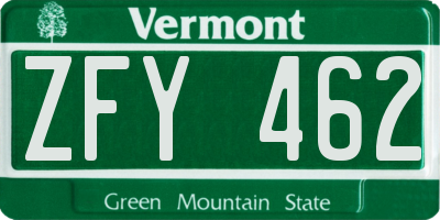 VT license plate ZFY462