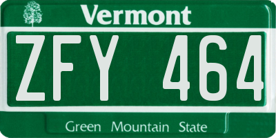 VT license plate ZFY464