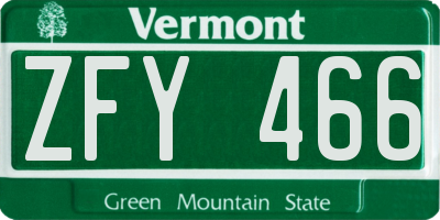 VT license plate ZFY466