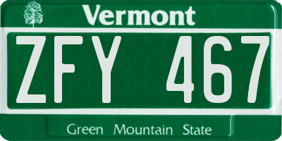 VT license plate ZFY467
