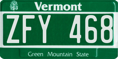 VT license plate ZFY468