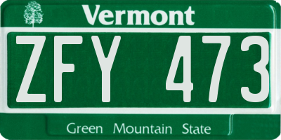 VT license plate ZFY473