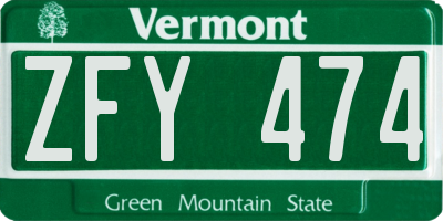 VT license plate ZFY474