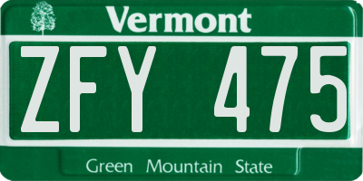 VT license plate ZFY475