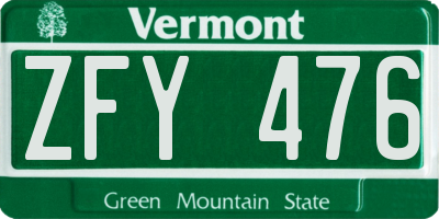 VT license plate ZFY476