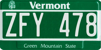 VT license plate ZFY478