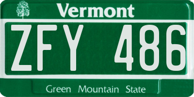 VT license plate ZFY486