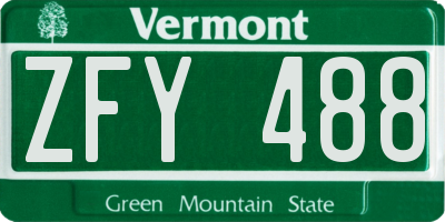 VT license plate ZFY488