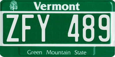 VT license plate ZFY489