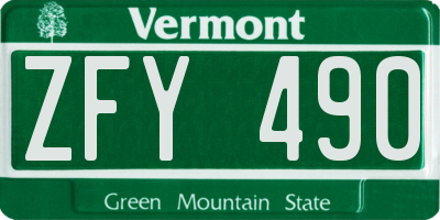 VT license plate ZFY490