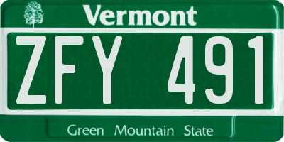 VT license plate ZFY491
