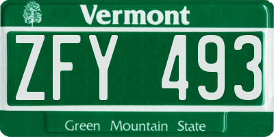 VT license plate ZFY493