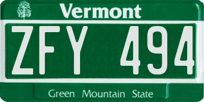 VT license plate ZFY494