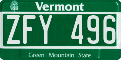 VT license plate ZFY496