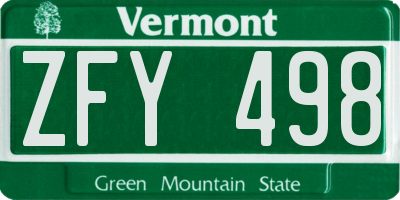 VT license plate ZFY498