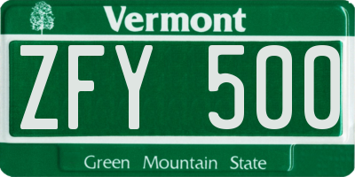 VT license plate ZFY500