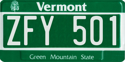 VT license plate ZFY501