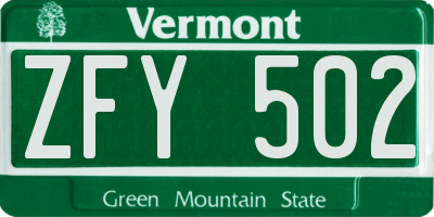 VT license plate ZFY502