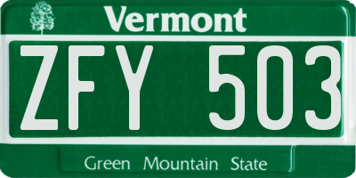 VT license plate ZFY503