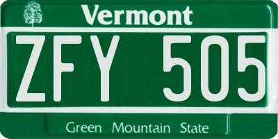 VT license plate ZFY505