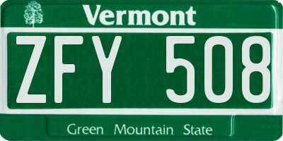 VT license plate ZFY508