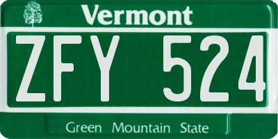 VT license plate ZFY524