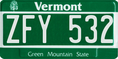 VT license plate ZFY532