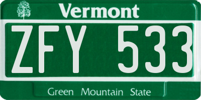 VT license plate ZFY533
