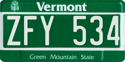 VT license plate ZFY534