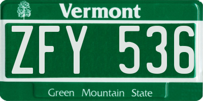 VT license plate ZFY536