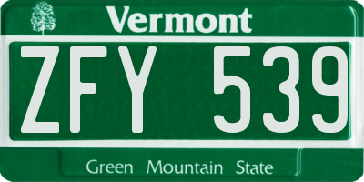 VT license plate ZFY539