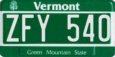 VT license plate ZFY540