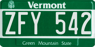 VT license plate ZFY542
