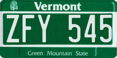 VT license plate ZFY545