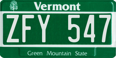 VT license plate ZFY547