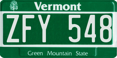 VT license plate ZFY548