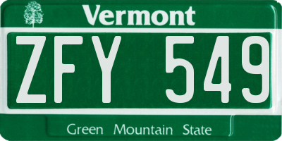 VT license plate ZFY549