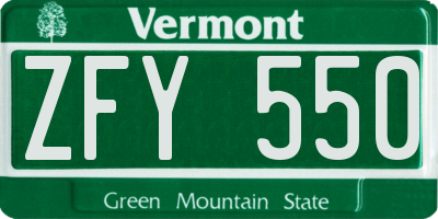 VT license plate ZFY550