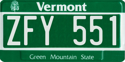 VT license plate ZFY551