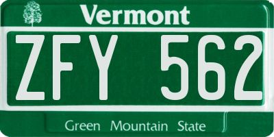 VT license plate ZFY562