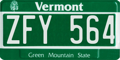 VT license plate ZFY564