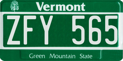 VT license plate ZFY565