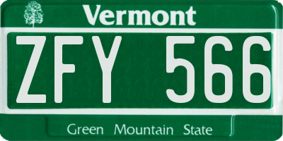 VT license plate ZFY566