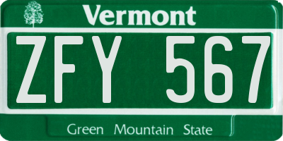 VT license plate ZFY567