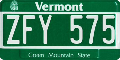 VT license plate ZFY575