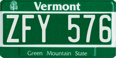 VT license plate ZFY576