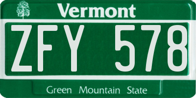 VT license plate ZFY578