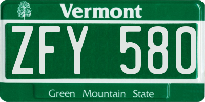 VT license plate ZFY580