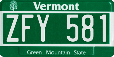 VT license plate ZFY581